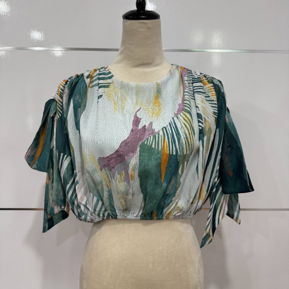 ANDREA IYAMAH HALIMA ABSTRACT BARK CROPPED TOP NWT, Size L - Picture 7 of 17